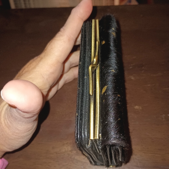MYRA BAG SMALL BLACK COWHIDE WALLET WITH GOLD ACCENTS - Picture 7 of 8